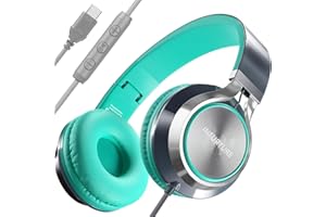 INFURTURE USB C Headphones Wired with Mic & Volume Control,Tangle-Free Plaiting Line,Type C Over/On-Ear Headphones,Lightweight Foldable for Smartphone,Tablet,iPhone 16/15 Series (Green)