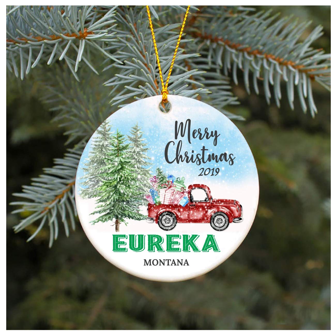 Christmas Ornament 2019 Eureka Montana MT Christmas Decoration Funny Gift Christmas Together First Christmas as a Family Couples Gifts Boyfriend Girlfriend 3" Flat Circle