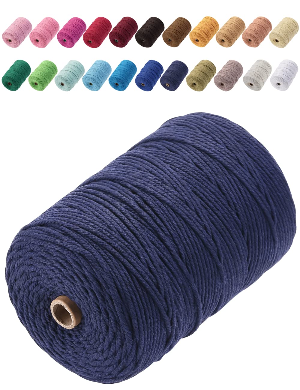 GOHOF Macrame Cord 3mm x 200m Premium Cotton Macrame Rope, 4 Strand Twisted Soft Cotton Cord, One of The Most Perfect Materials for Macrame Art, Cotton String Without Chemicals (Denim)