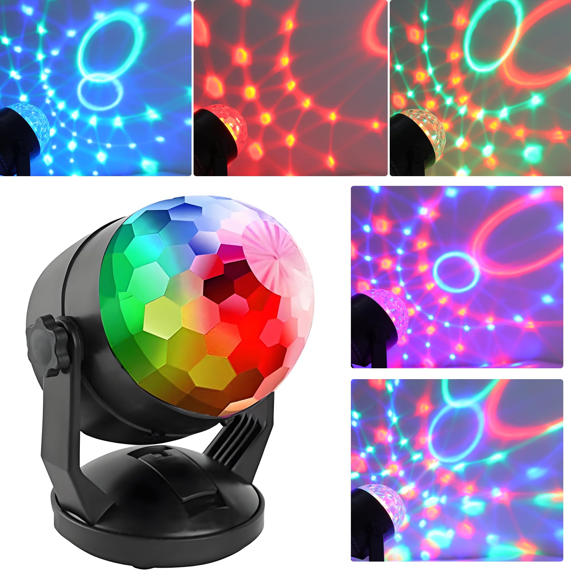 ENUOLI Sound Activated Party Lights for Outdoor Indoor Battery Powered/USB Portable 7 Color RBG Rotating Disco Ball Strobe Lamp Stage Par Light for Car Room Xmas Birthday DJ Bar Club Wedding