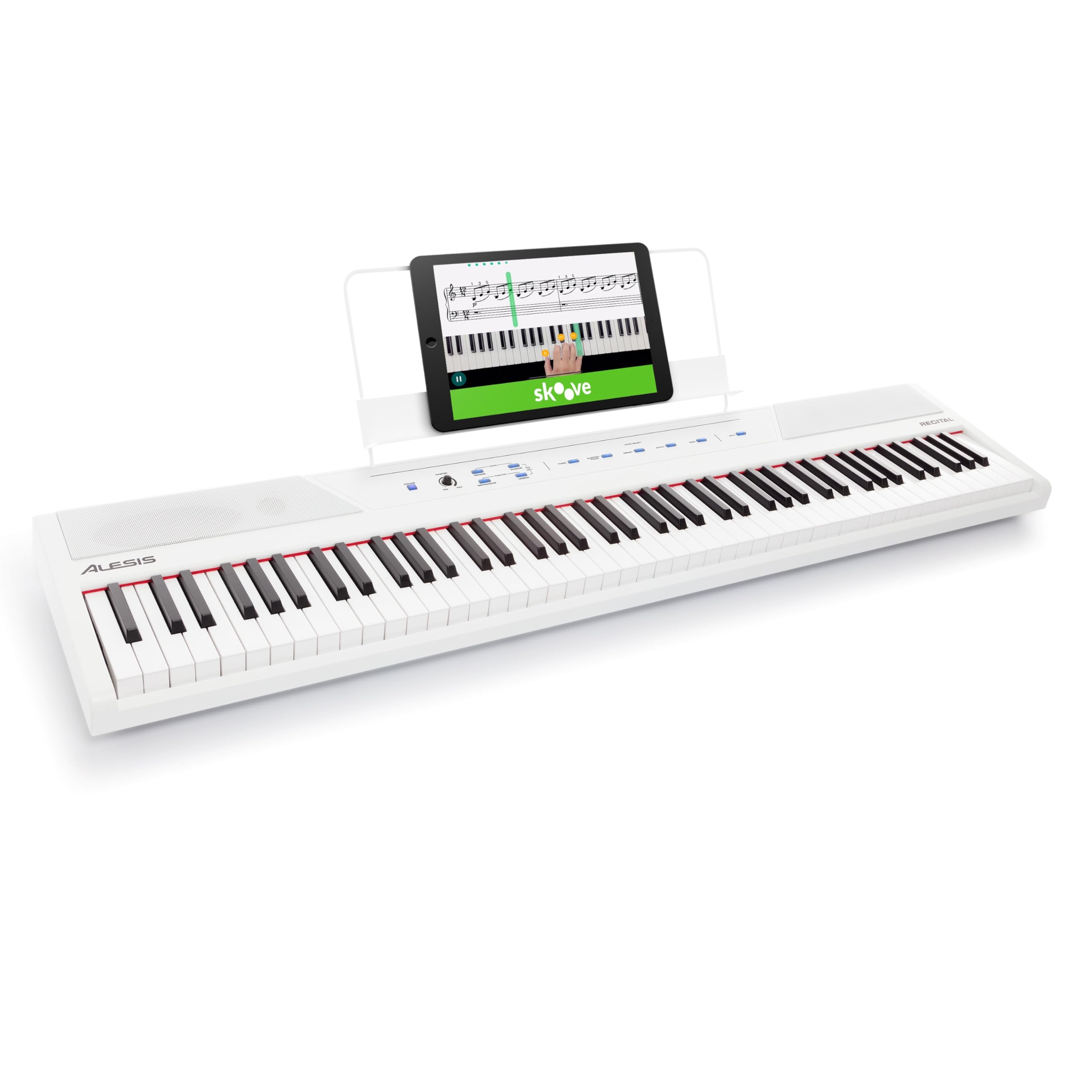 Alesis Recital White 88 Key Digital Piano Keyboard with Semi Weighted Keys, Built-In Speakers and Piano Lessons