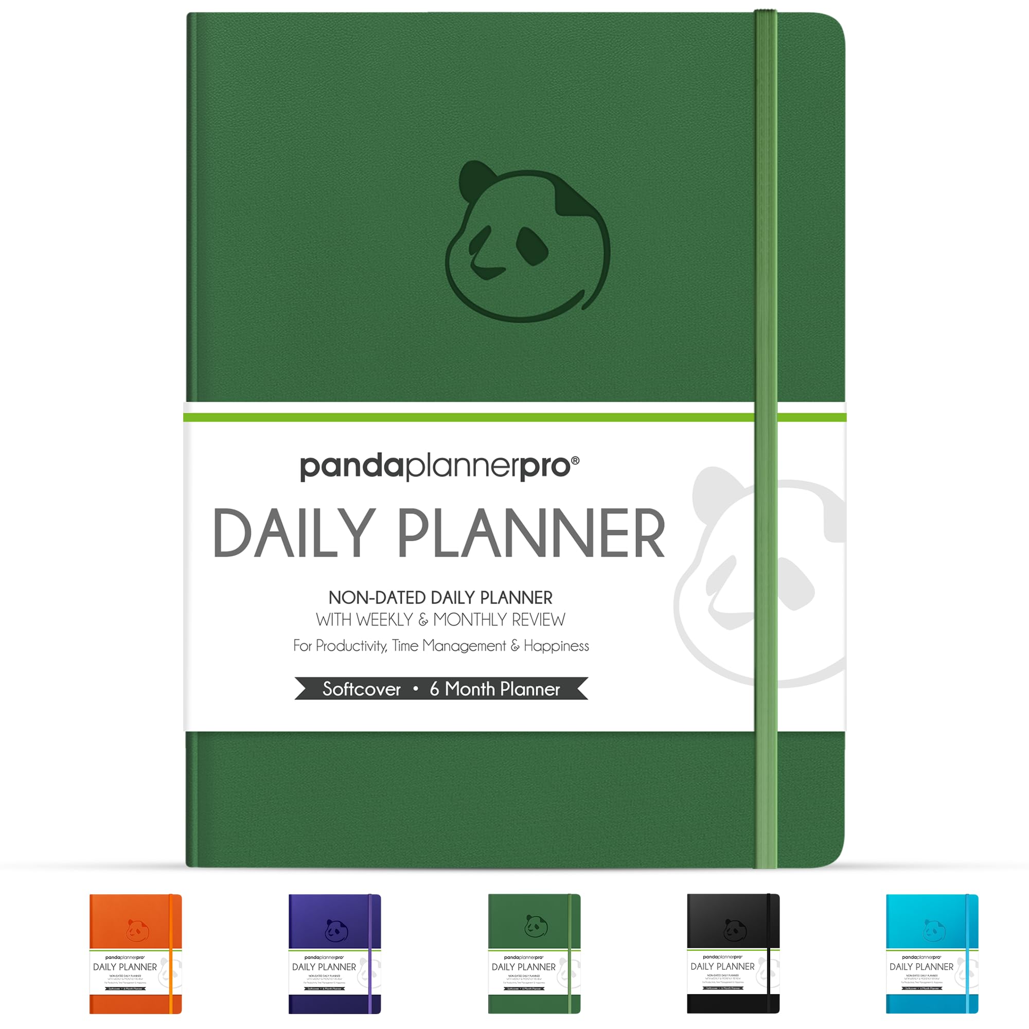 Panda Planner Pro - 2021 Daily Planner, 8.5 x 11" Softcover, Undated Day, Guaranteed Organization, Gratitude & Goals 6 Month Journal (Dark Green)