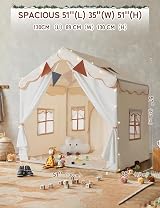 besrey 2-in-1 Kids Play House Tent with Lights Beige 130x90x130cm view 8