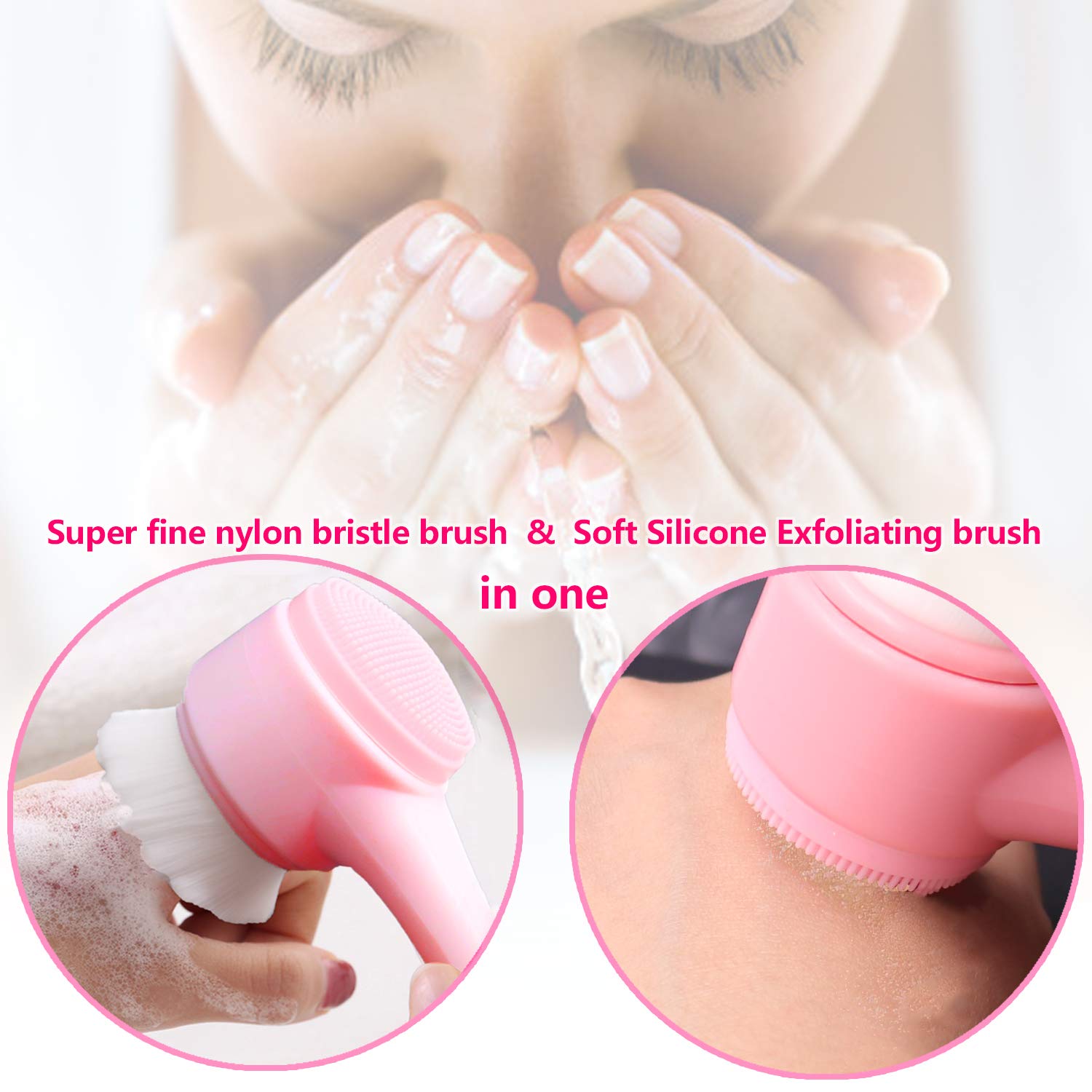 Manual Facial Cleansing Brush, YUSONG Exfaliating Facial Scrub Brush, Non-Electric Double sided Exfoliating Brush, Silicone Pad & Nylon Bristles, Dual Cleansing Brush for Cosmetic Removal (White): Beauty