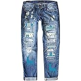 Christmas Jeans for Women Ripped Boyfriend Patchwork Jeans Distressed Skinny Denim with Holes Cute Stretch Jean