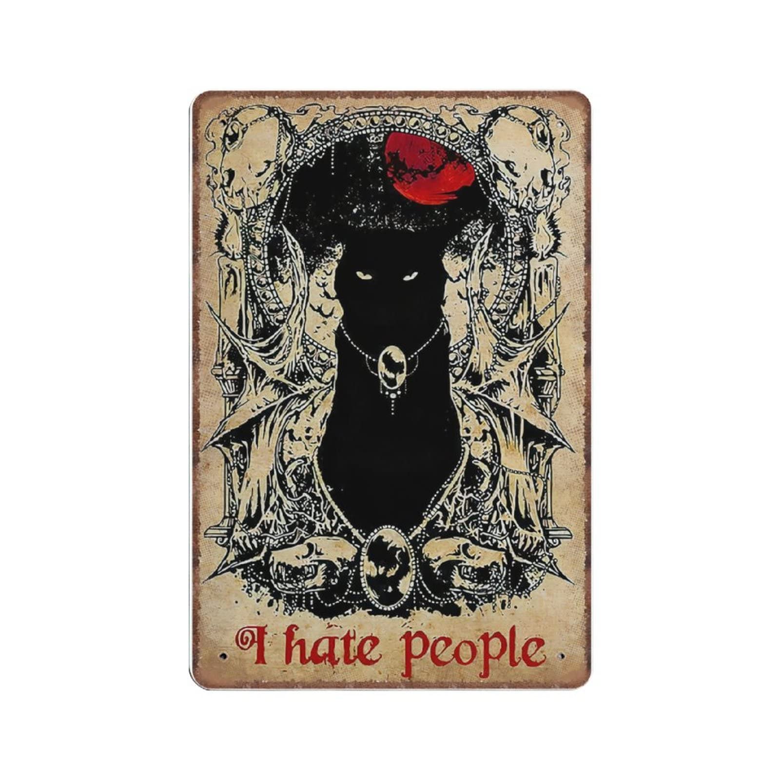DAIERCY Vintage Metal Tin Sign Black Cat I Hate People Funny Aluminum Sign for Home Garden Coffee Retro Wall Decor 140X200 mm
