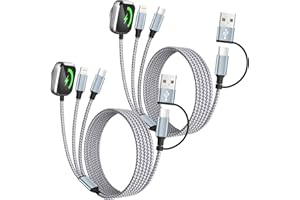 Travel Essentials 3 in 2 Charging Cable for Apple iWatch Charger (2Packs 5FT), UB-A/USB-C Multi Charging Cable/Cord for All D