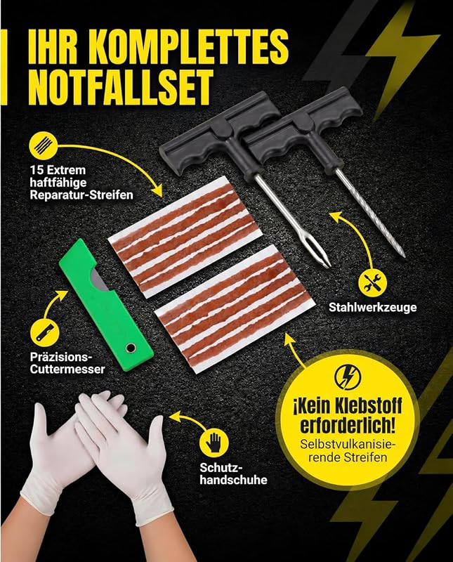 Reifenreparaturset, Reifendichtmittel Auto, Repariert Reifen in 15 Minuten