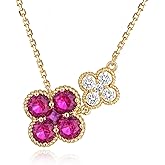 LOLAR RAY Birthstone Necklace for Women - 14K Gold Plated Clover Necklace - Four Leaf Clover Necklaces Cubic Zirconia Flower Pendant Simple Dainty Floral Lucky Jewelry Gift