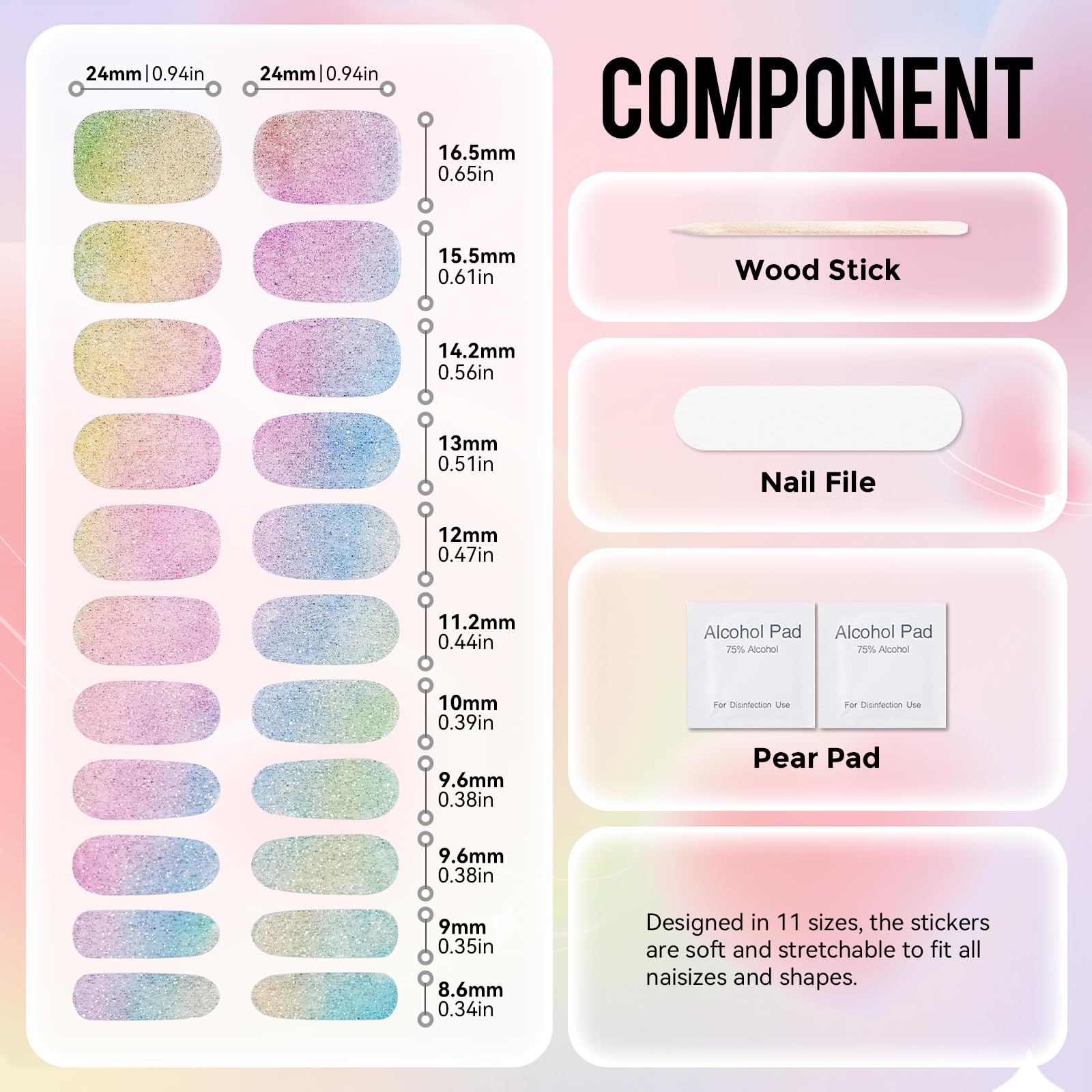 MOOYIYAN Gloss Nail Strips|Uv Free|22 Pcs,Gel Nail Stickers|Long Lasting Two Weeks and Easy to Apply&Remove|Fluid Gradient 1 - Image 5