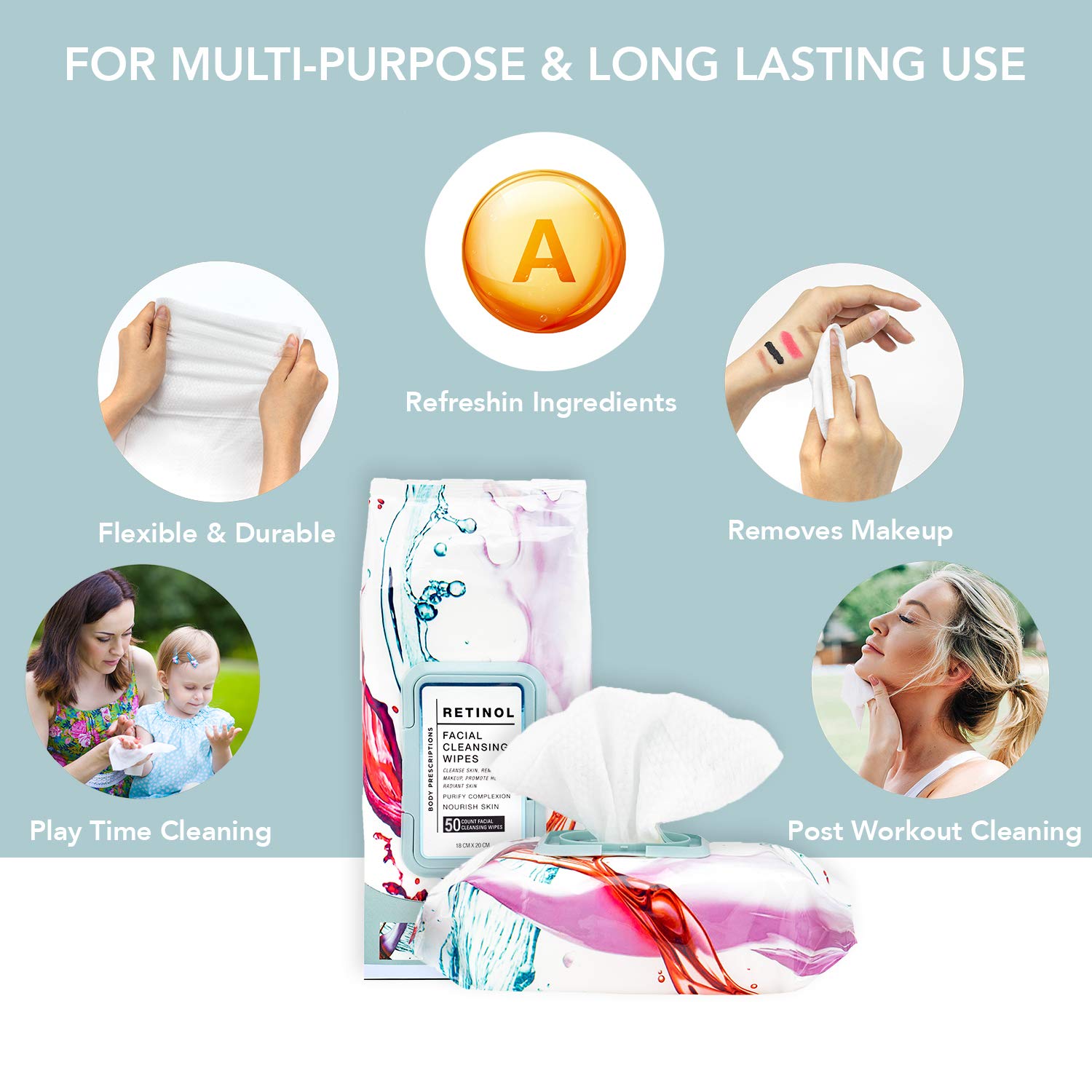 Body Prescriptions 2 Pack (50 Count Each) Retinol Facial Cleansing and Gentle Make Up Remover Wipes: Beauty