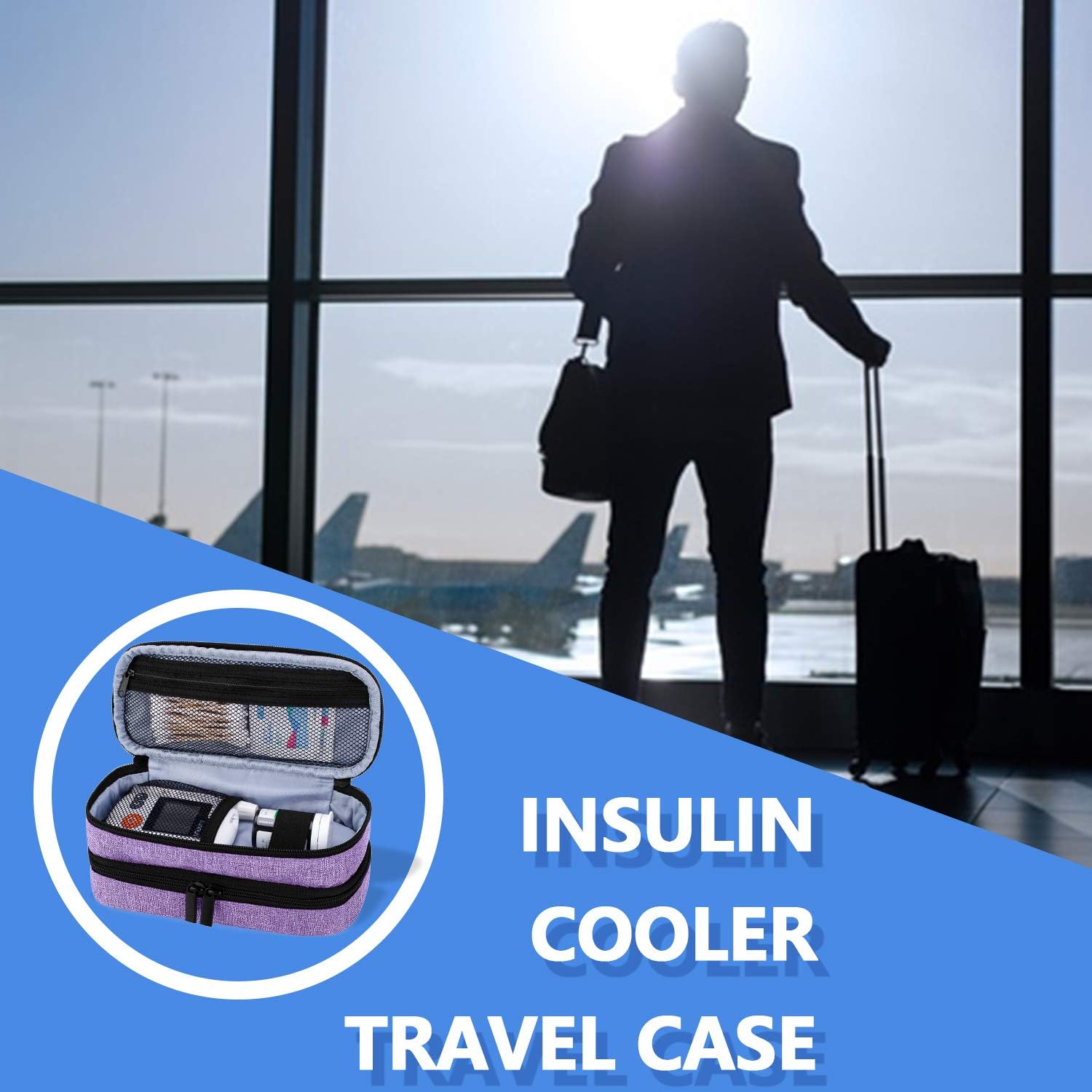 Yarwo Insulin Cooler Travel Case, Double-Layer Diabetic Travel Case with 2 Ice Packs, Diabetic Supplies Organizer for Insulin Pens, Blood Glucose Monitors or Other Diabetes Care Accessories, Purple: Health & Personal Care