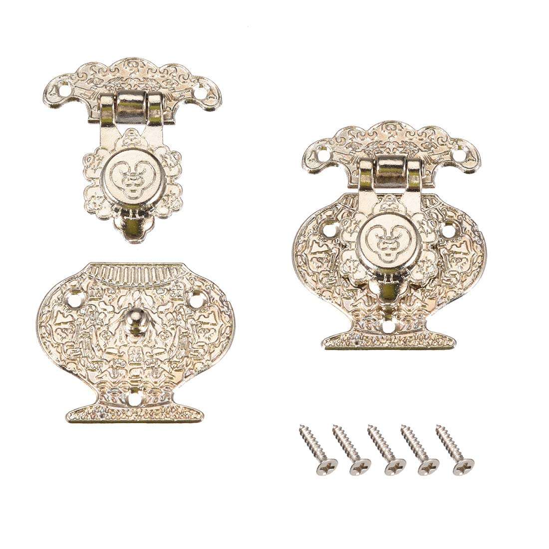 sourcing map 2 Sets Wood Case Chest Box Rectangle Clasp Closure Hasp Latches Silver Tone 47 x 38mm