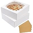 LOKQING 20 Pack Pie Boxes 9x9x3Inch Cake Boxes Bakery Boxes with Window Pastry Boxes for Pie, Cookies, Donuts, Chocolate Covered Strawberries (White)