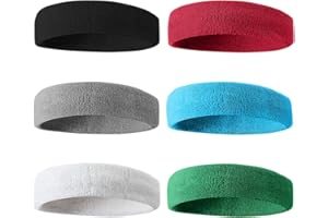 BEACE Sweatbands Sports Headband for Men & Women - 6PCS Moisture Wicking Athletic Cotton Terry Cloth Sweatband for Tennis, Basketball, Running, Gym, Working Out