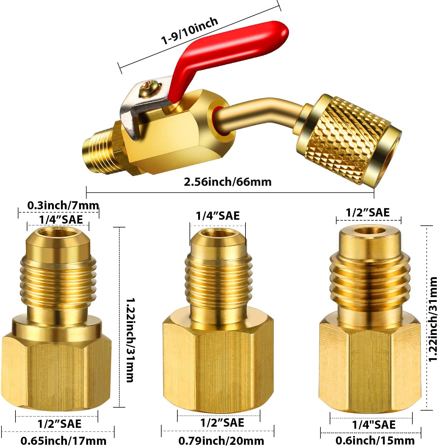 6 Pieces Air Conditioning Refrigerant Angled Compact Ball Valve 1/4 Inch for R410A R134A R12 R22 AC HVAC and R12 R22 to R134A Adapters 6015 R134A Refrigerant Tank Adapter 6014 Vacuum Pump Adapter: Automotive
