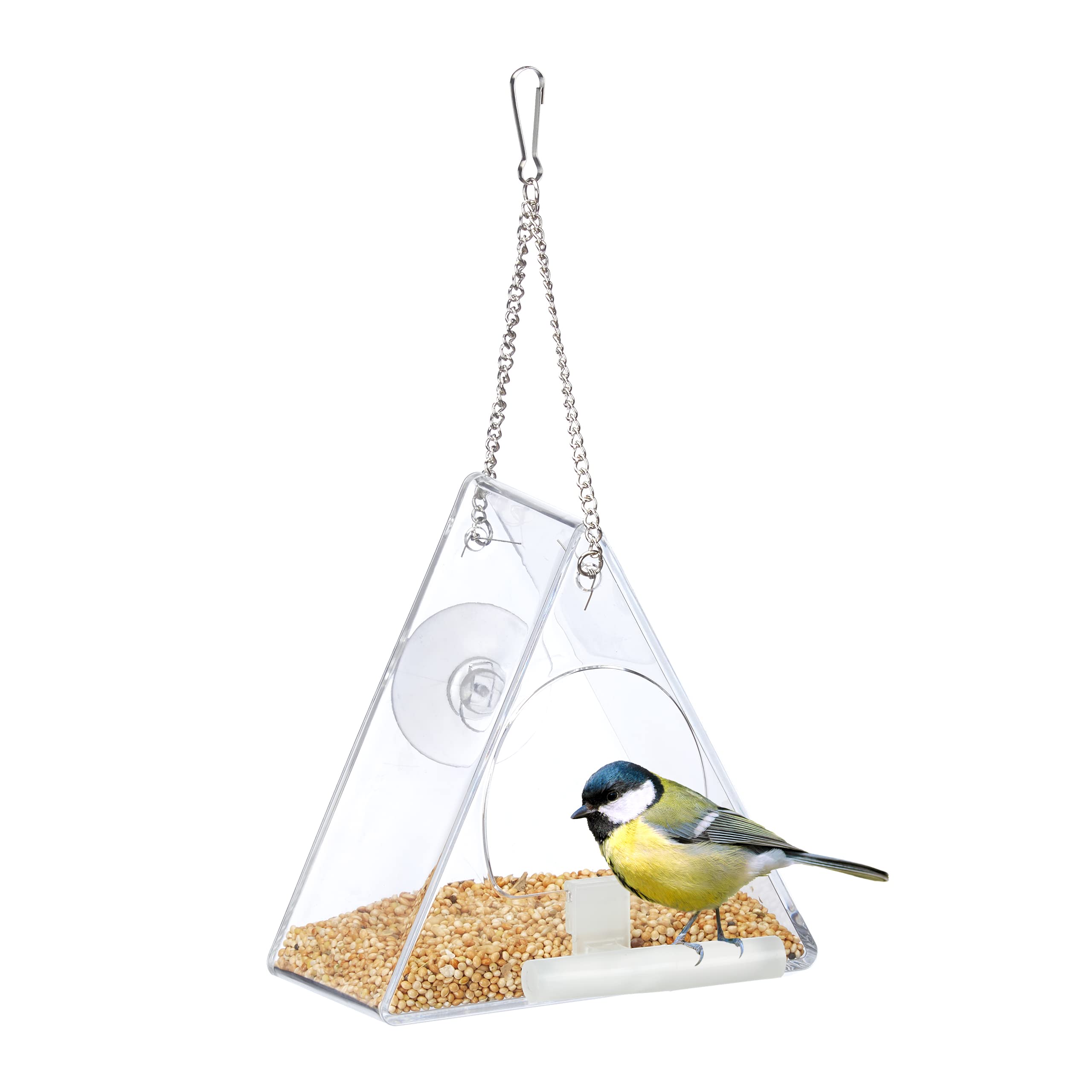 Relaxdays Bird Feeder, Feeding Station, Hanging, H x W x D: 13 x 12.5 x 7.5 cm, Plastic, Transparent