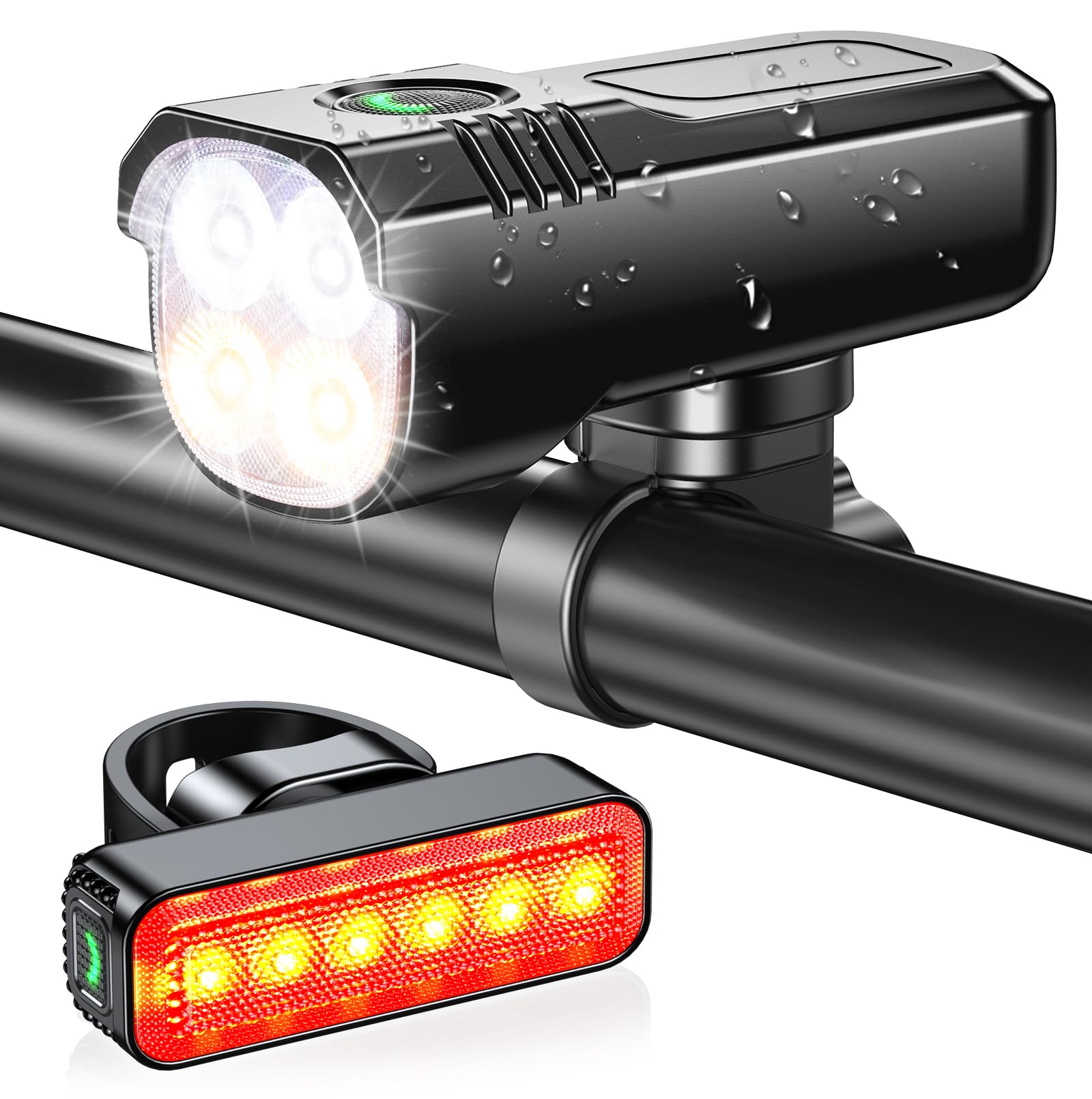 Babacom Bike Lights Front And Back, 1300 Lumen Super Bright Bicycle Lights [8+6 Lighting Modes] & [Spotlight+Floodlight LEDs], USB Rechargeable Waterproof Bike Light Set with Aluminum Alloy Shell