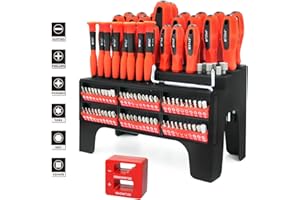 B BOCHAMTEC 101-Piece Magnetic Screwdriver Set with Organizer Rack,Drive Magnetic Bit Holding Screwdriver Handle,for Home Repair,Improvement,Best Tools for Men Tools Gift