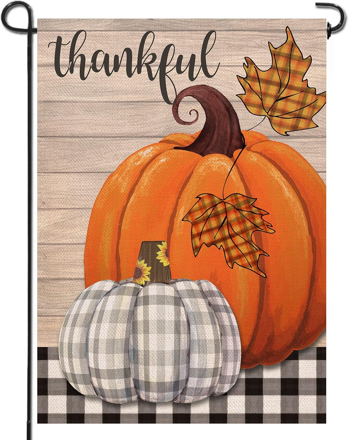 Flags - Artofy Thankful Fall Decorative Small Garden Flag White Pumpkin, Autumn House Yard Outside Decor Black White Buffalo Plaid Check Maple Leaf, Thanksgiving Farmhouse Outdoor Home Burlap Decoration 12x18