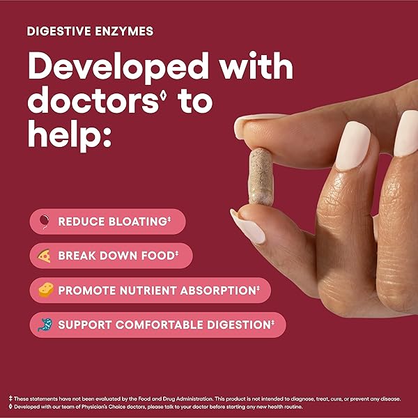 PHYSICIAN’S CHOICE DIGESTIVE ENZYMES – MULTI ENZYMES, ORGANIC PREBIOTICS & PROBIOTICS FOR DIGESTIVE HEALTH & GUT HEALTH – MEAL TIME DISCOMFORT RELIEF & BLOATING – DUAL ACTION APPROACH – 60 CT