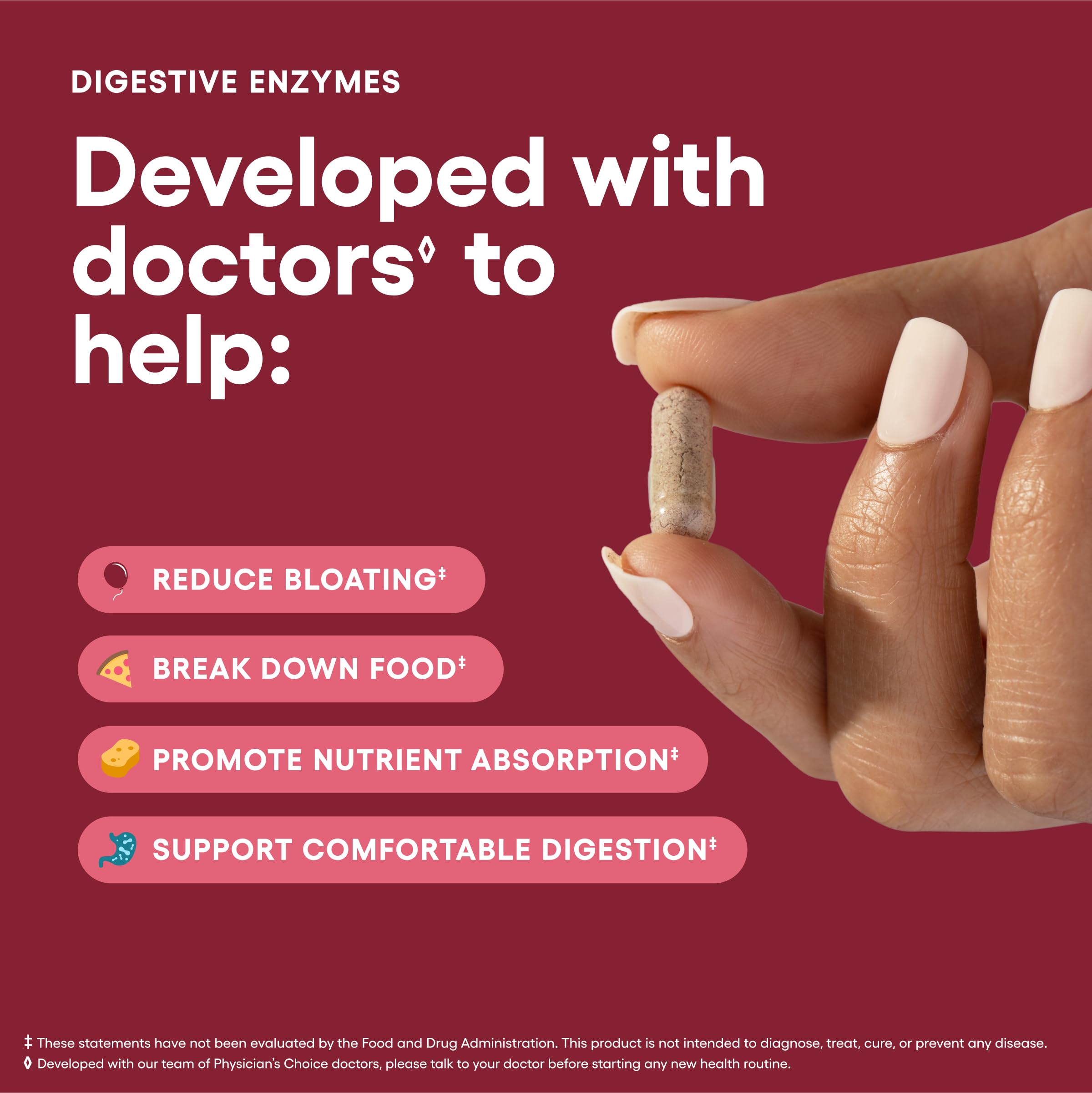 Physician's CHOICE Digestive Enzymes - Multi Enzymes, Organic Prebiotics & Probiotics for Digestive Health & Gut Health - Meal Time Discomfort Relief & Bloating - Dual Action Approach - 180 CT