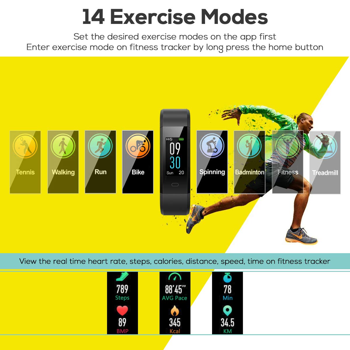 CHEREEKI Fitness Tracker with Heart Rate Monitor, IP68 Waterproof Activity Tracker