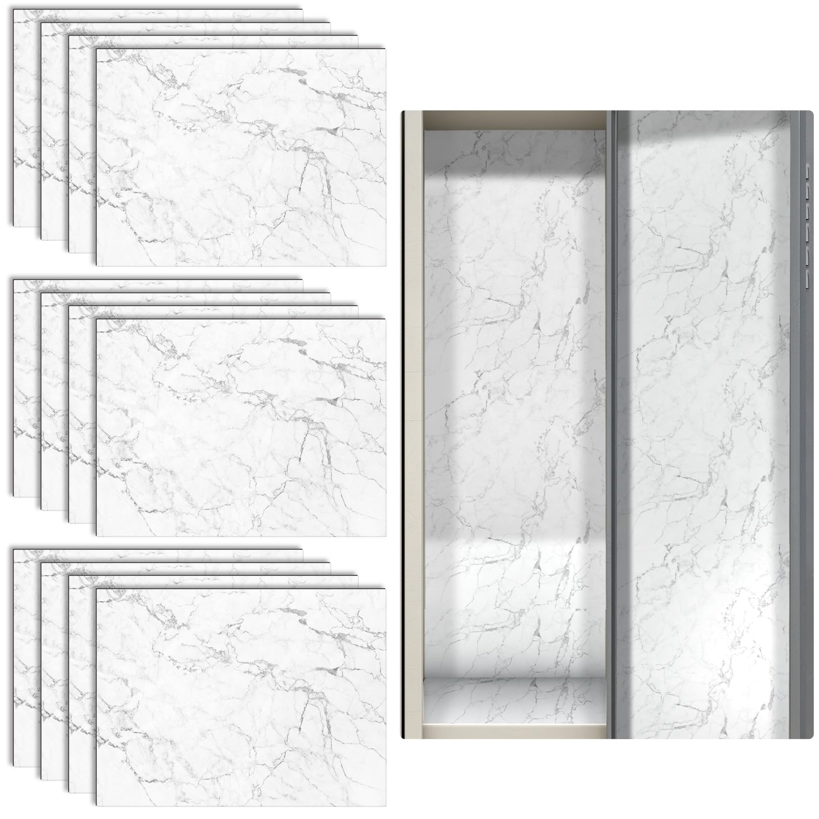 Photo 1 of Ctosree 12 Pcs School Locker Magnetic Wallpaper 12" x 9" Removable Marble Design Magnetic Locker Sheet Trimmable Wall Wallpaper Decoration Decorative Easy Install(Gray White)