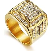 LAIMIUMIU33 Iced Out Square Ring for Men - Stainless Steel, Hip Hop Style, Bling Cuban Punk Club Wedding Ring