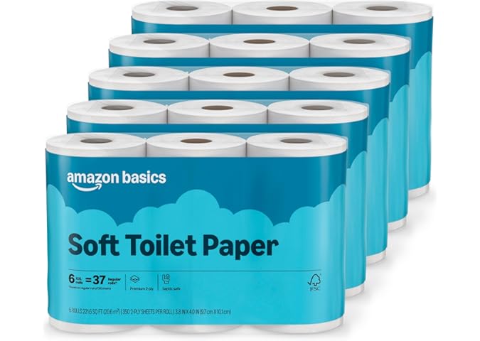 Amazon Basics 2-Ply Soft Toilet Paper, 30 Rolls...