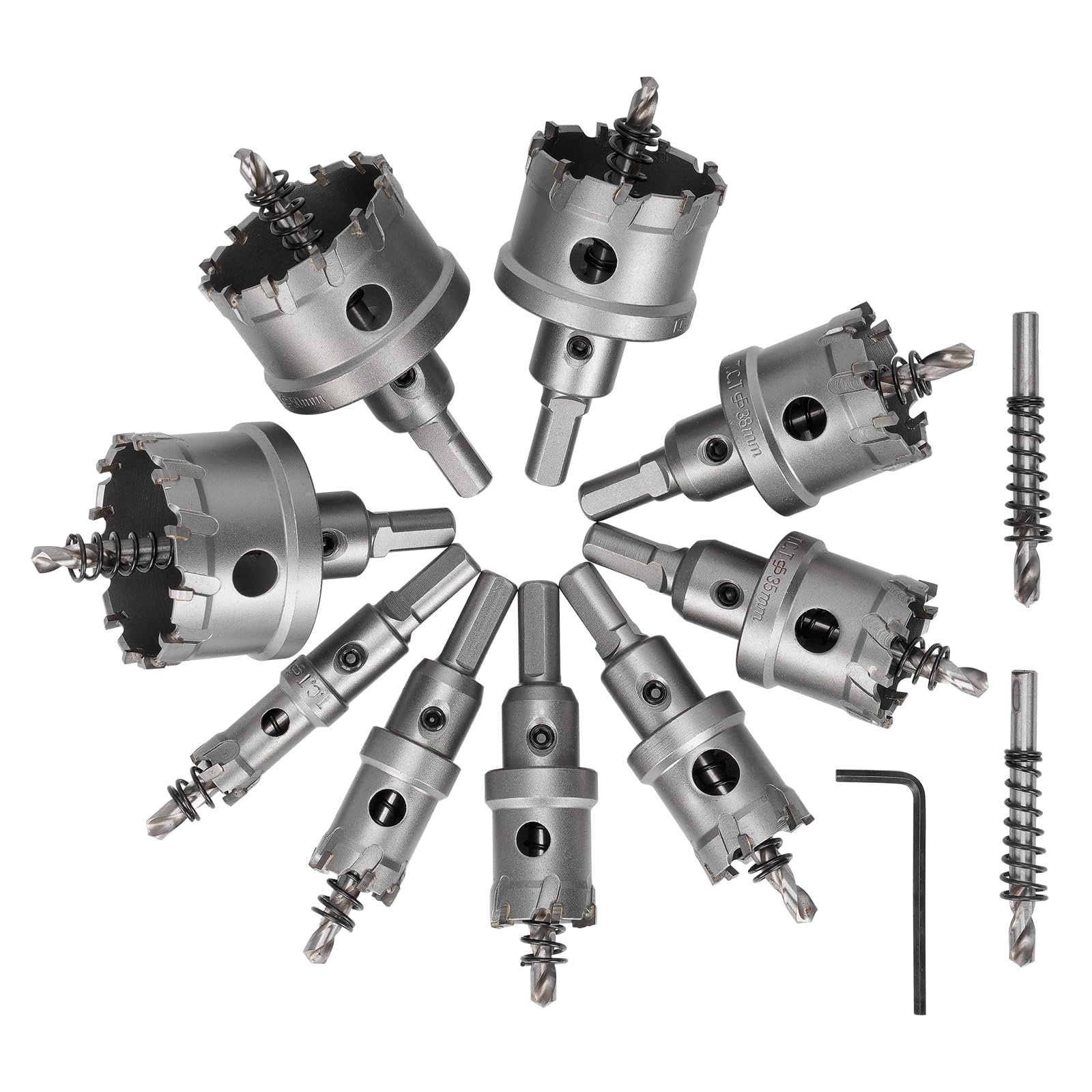 ybaymy Hole Saw Set 9 Pcs TCT Hole Saw Kit 16-53mm Carbide Cutter Tungsten Steel Cutter Cutters Set for Metal Sheet Steel Holesaw Set