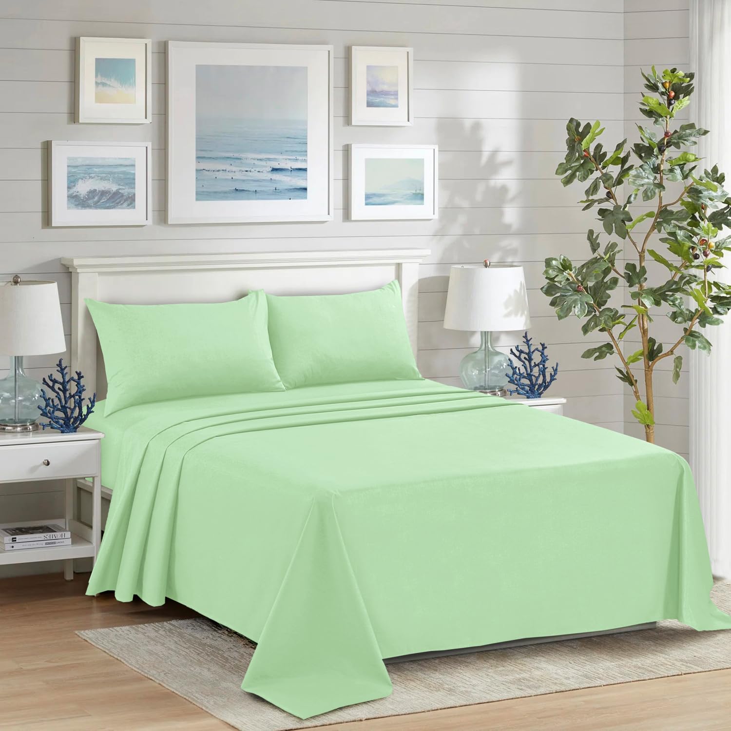 CHARKHAH Polycotton Flat Sheets with Single Double King Size Bed Ultra Soft Plain Top Sheet Dyed in Trendy Colors Hotel Collection Sheets Ideal for Winter & Summer Bedding (Mint-Green, King)
