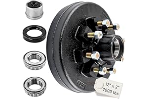 AuraWINS 8 Bolt 6.5" Trailer Brake Drum Kit Fit for 7000lbs Axle Trailer,Replaces 12" x 2" Trailer Brakes kit - 008-219-04-22