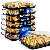 TRAYA Pack of 6 Serving Tray with lid - Reusable Catering Trays with Lids 13'' Long for Meal Prep, Cakes, Treats and Sandwiches (13.39 &times; 9.84 &times; 2.95 inch)