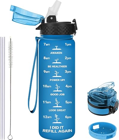 GOPPUS 500ml Kids Water Bottle with Straw BPA Free Blue