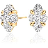 TONTMY STUDIOS Gold Stud Earrings for Women 14K Gold Plated S925 Sterling Silver Post Hypollergenic Cubic Zirconia Oval Earrings Gold Jewelry