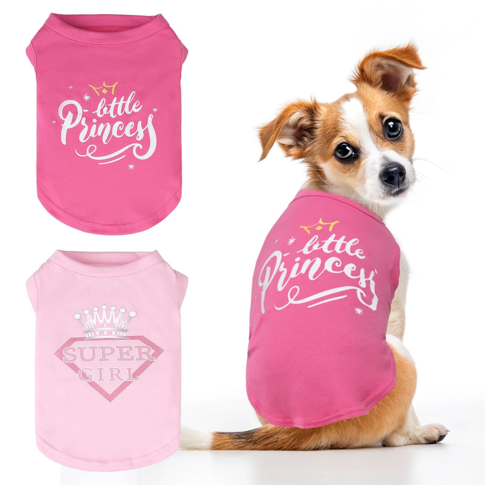 KOOLTAIL Girl Dog Clothes for Small Medium Dogs-2 Pack Summer Dog Vest Shirt with Printing, Soft Breathable Cotton Pet T Shirt Apparel for Frenchi Bulldog,Puppy,Cats, Pink+Rose