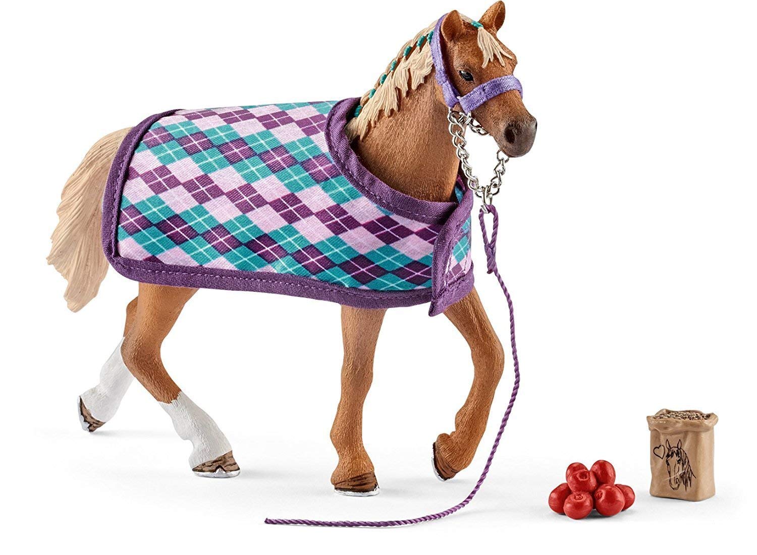 Schleich - 42360 English Pur-Blood Figurine with Horse Club Blanket, Multi-Colour