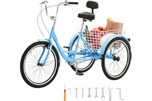 VEVOR Adult Tricycles Bike,Three-Wheeled Bicycles, 3 Wheel Bikes Trikes, Carbon Steel Cruiser Bike with Basket & Adjustable Seat, Picnic Shopping Tricycles for Seniors, Women, Men
