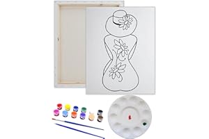 Essenburg Pre Drawn Canvas Flower Hat Lady Paint Kit | Adult & Teen Sip and Paint Party Favor | DIY Date Night Couple Activity (M 12X16, 12 COLORS OF PAINT)