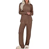 ANRABESS Womens 2 Piece Lounge Pajama Sets Ribbed Knit Long Sleeve Tunic Tops Matching Pants Casual Fall Sleepwear Outfits