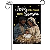 Christmas Garden Flag Black Santa Jesus Is The Reason For The Season Stars Double Sided Religion African American Xmas Winter Yard Outside Lawn Decorations 12.5x18 Inch