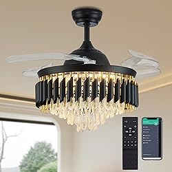 48" Dimmable Fandelier Crystal Ceiling Fans with