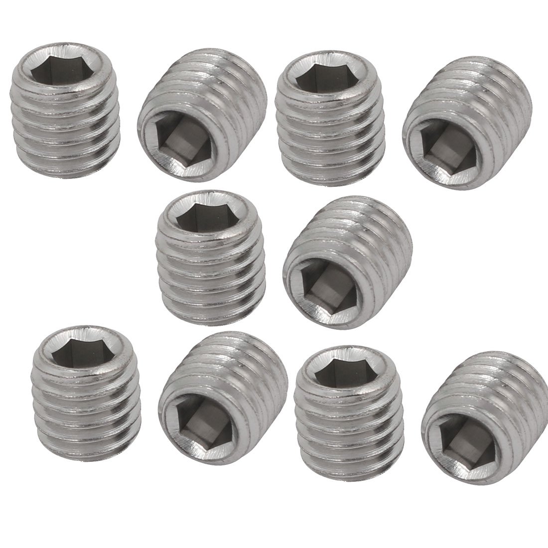Sourcingmap 10 Pcs M10 x 10mm 304 Stainless Steel Hex Socket Drive Flat Point Grub Screw