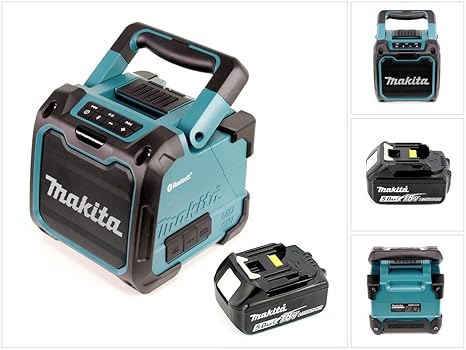 Makita DMR 200 10,8-18 V Baustellen Lautsprecher Grün Bluetooth + 1x BL 1850 18V - 5Ah Akku - ohne Ladegerät