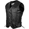 HWK Leather Motorcycle Vest for Men and Women with Concealed Carry Gun Pocket, Black Genuine Leather Vest with 100% Polyester Lining for All-Weather Enduro Motocross Motorbike Riding, S