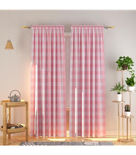 Amazon.com: NATUS WEAVER Curtains Pink and White Buffalo Gingham
