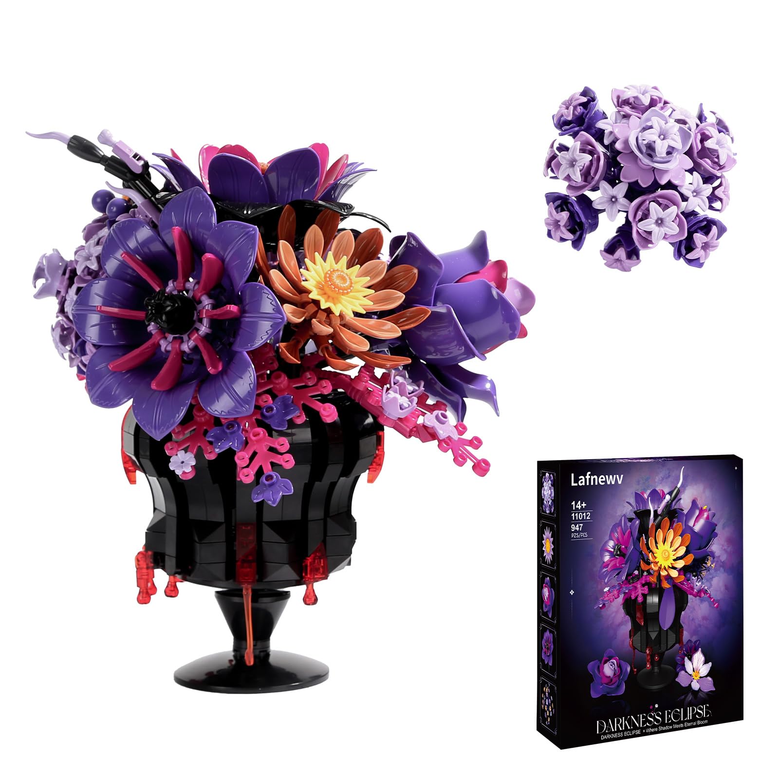 Flowers Bouquet Block Set, Elegant Purple Botanical Bouquet with Detailed Instructions for Parent-Child Bonding & Creative Achievement, Gift Idea with Purple Theme for Lego Decor Lovers or Loved One