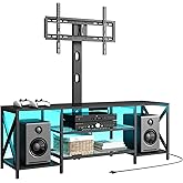 HOOBRO TV Stand with Mount and Power Outlet, LED Entertainment Center with Swivel TV Mount for 32/45/55/60/65/70/75 inch TVs, TV Cabinet with 3-Tier Storage, for Living Room, Bedroom, Black BB46UDDS01