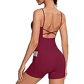 OMKAGI Workout Sets for Women Open Back Strappy Workout Tank Gym Shorts Outfits with Pockets